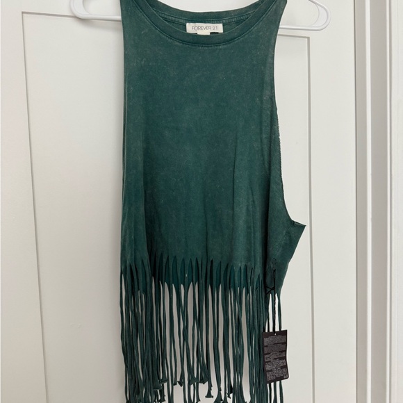 Forever 21 Tops - Forever 21 Green Fringe Tank Top